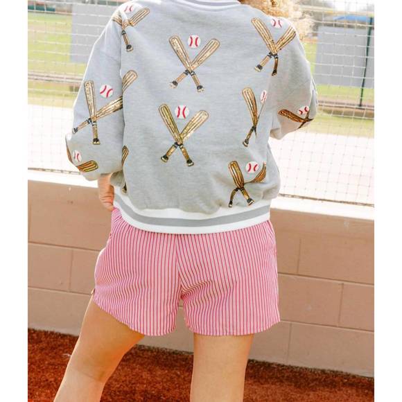 NEW QUEEN OF SPARKLES scattered baseball bat sweatshirt in grey - Picture 2 of 3